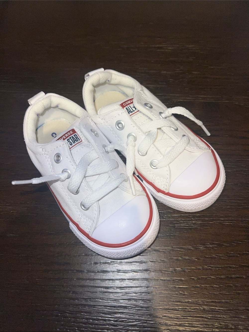 Converse Kids White Sneakers with Red Accent